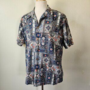 Vintage‎ Handmade Cotton Hawaiian Mod Floral Ornate Mens Shirt L 60s Style